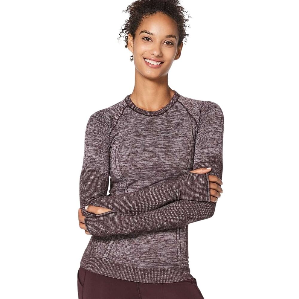 Lululemon Swiftly Wool Long Sleeve Crew 6 Heathered Black Cherry Red White